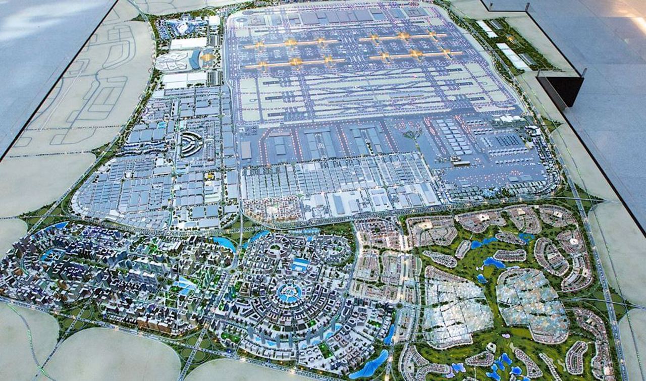 Aerial view of the master-plan model of DWC airport
